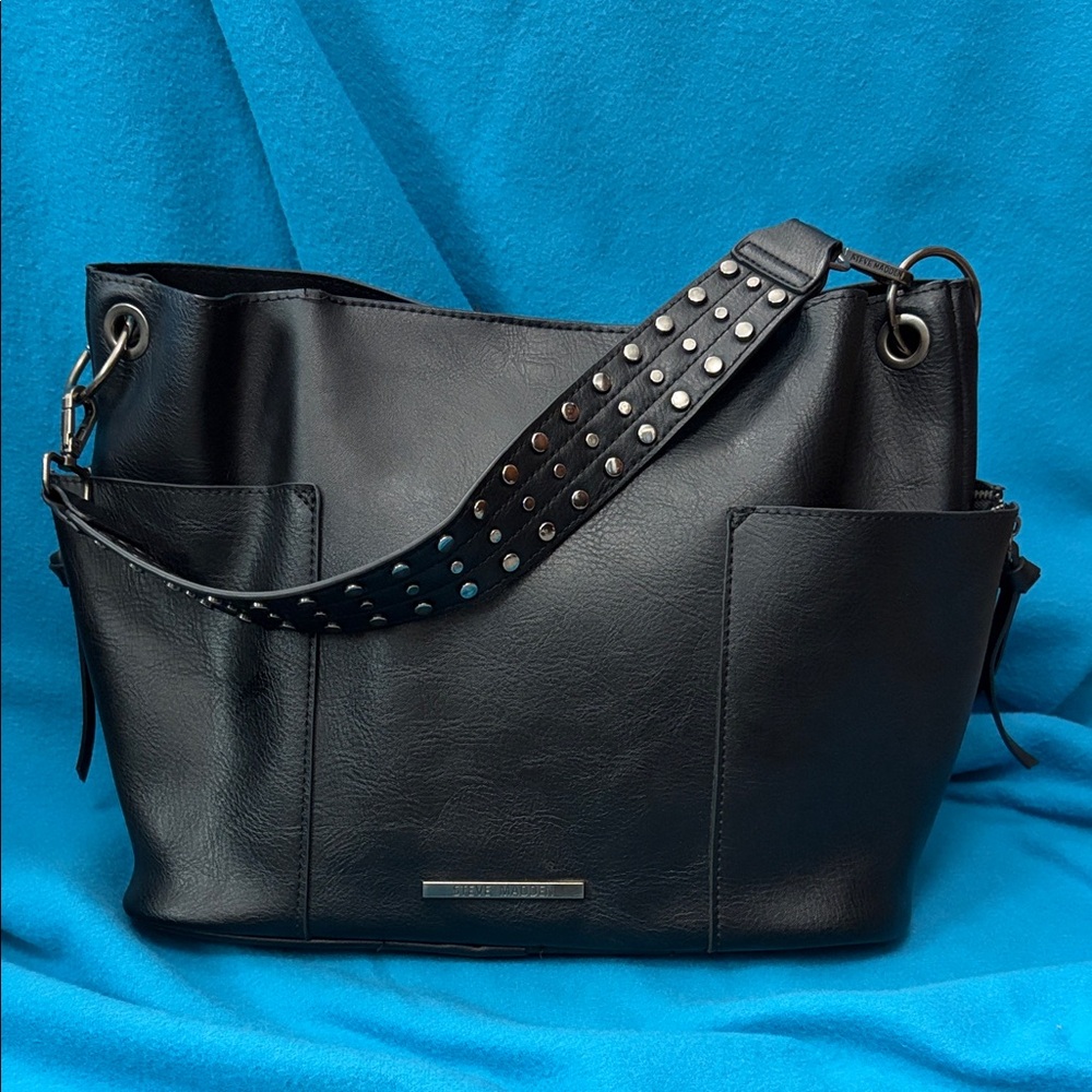 Steve Madden- New Black Studded Leather Shoulder Bag